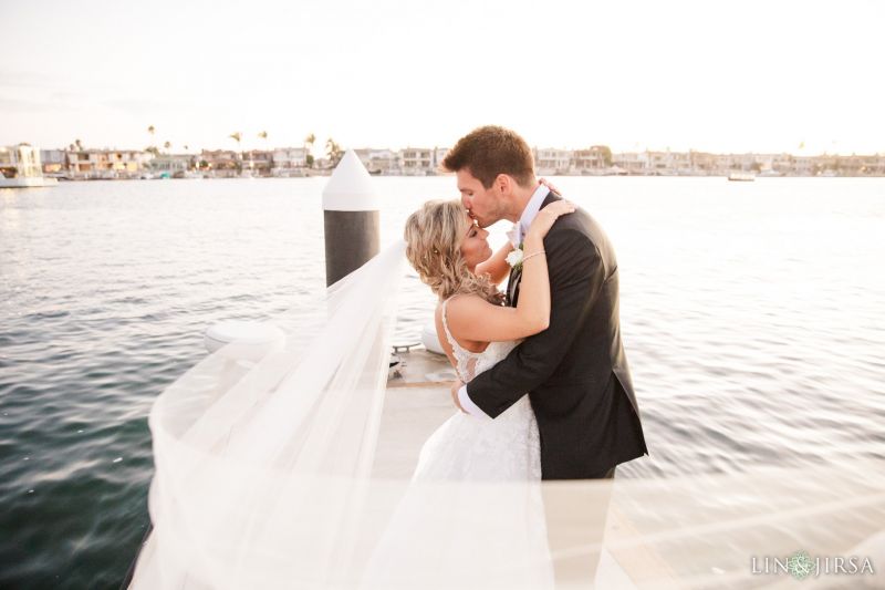 Wedding couple at Balboa Bay Resort Newport Beach harbor