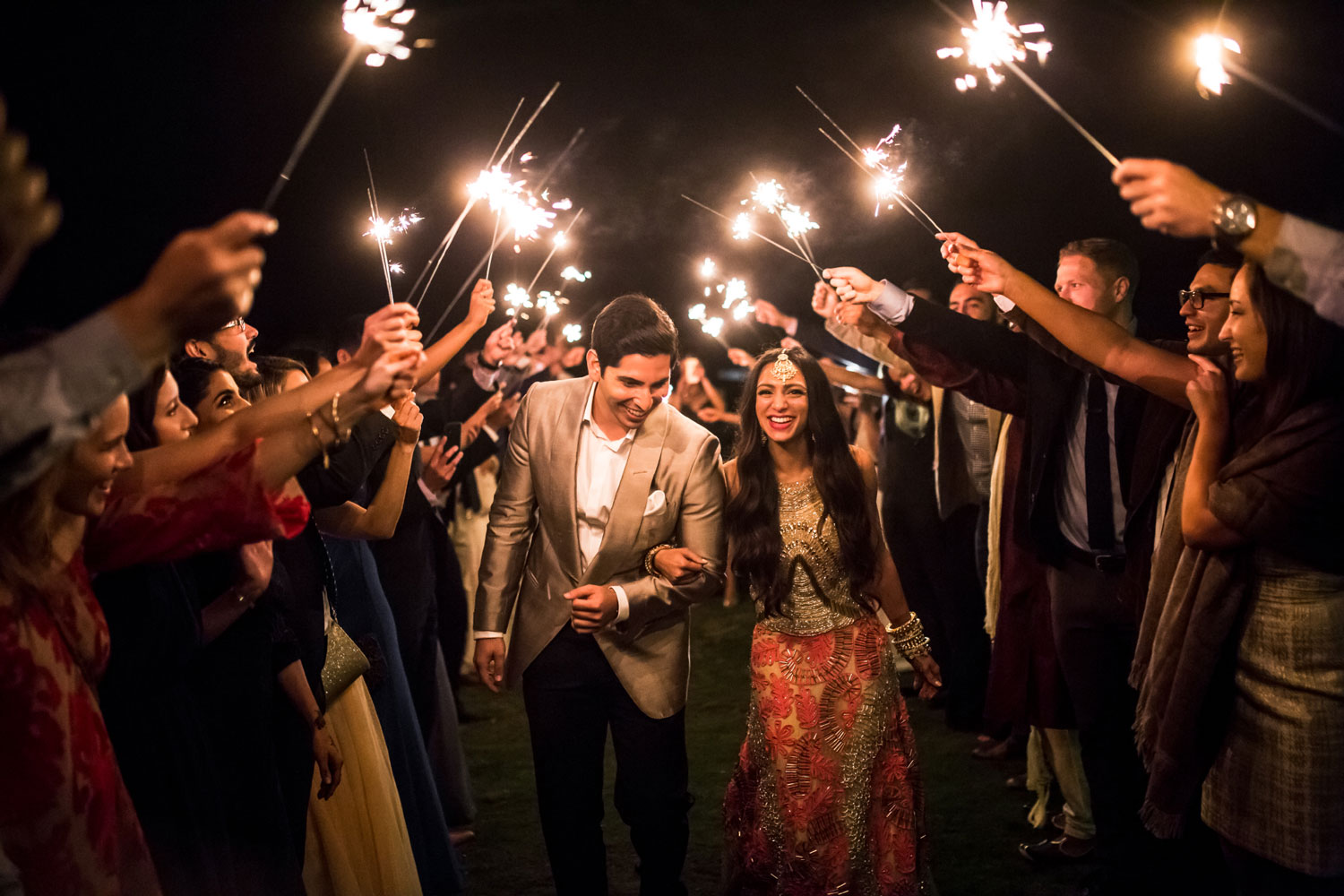 sparkler exit wedding photo