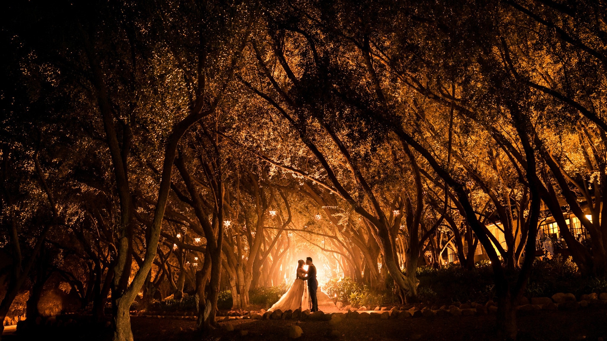 South Asian bride and groom reconnecting in a quiet moment with the night sky behind them